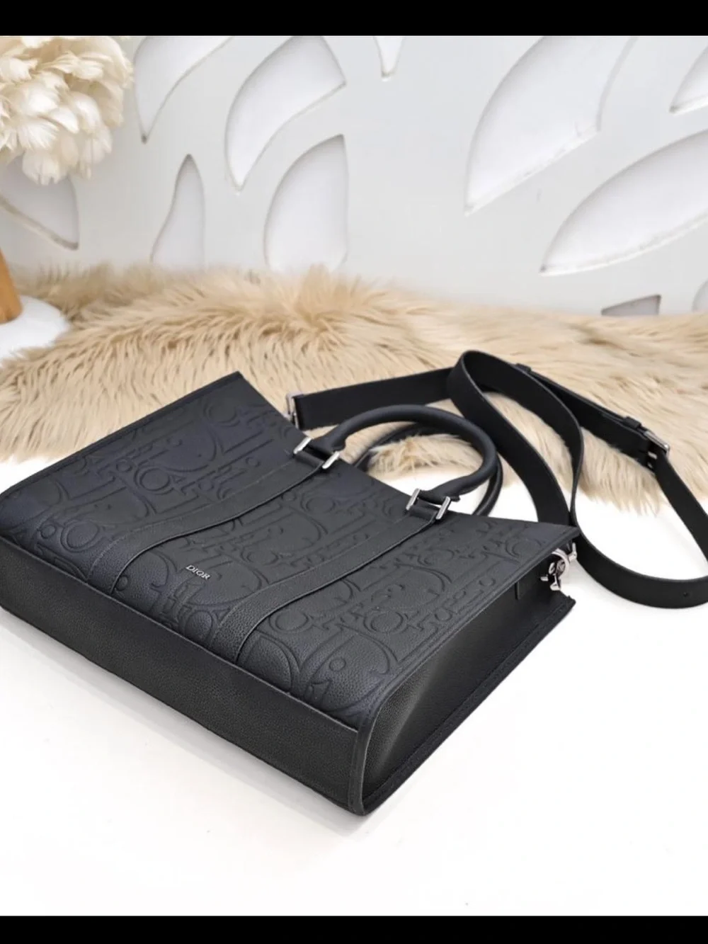 Black Dior Embossed Logo Briefcase Tote
